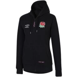 UMBRO England Rugby Womens/Ladies Classic Full Zip Hoodie (Black)