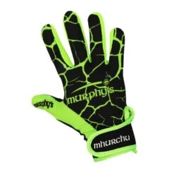 Childrens/Kids Crackle Effect Gaelic Gloves (Black/Lime Green)