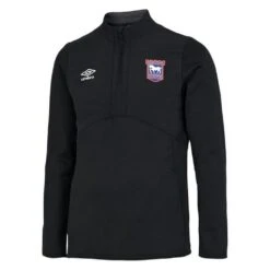 UMBRO Ipswich Town FC Mens 22/23 Half Zip Fleece Top (Black/Carbon)